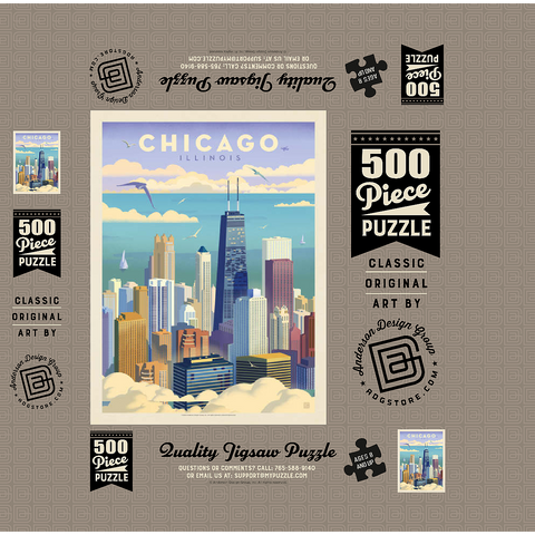 Chicago: Bird's Eye View Of Lake Michigan, Vintage Poster 500 Jigsaw Puzzle box 3D Modell