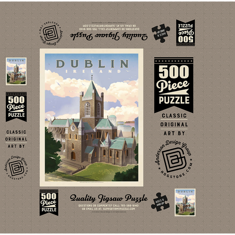 Ireland: Dublin, Vintage Poster 500 Jigsaw Puzzle box 3D Modell