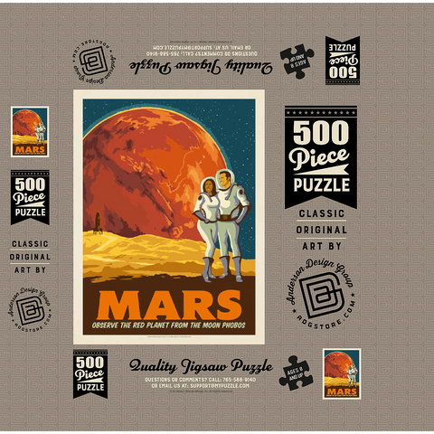 Mars: As Seen From The Moon Phobos, Vintage Poster 500 Jigsaw Puzzle box 3D Modell