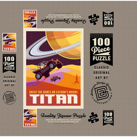 Saturn: As Seen From Dune Buggies On Titan, Vintage Poster 100 Jigsaw Puzzle box 3D Modell
