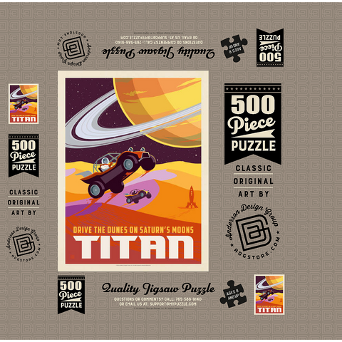 Saturn: As Seen From Dune Buggies On Titan, Vintage Poster 500 Jigsaw Puzzle box 3D Modell
