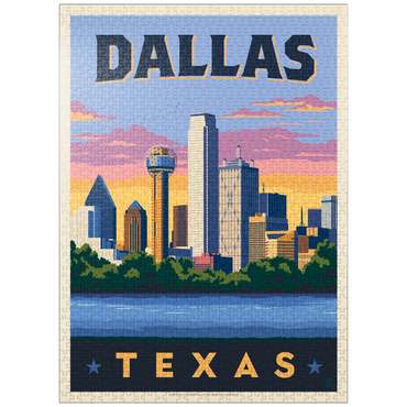 puzzleplate Dallas, Texas: Downtown River View, Vintage Poster 1000 Jigsaw Puzzle