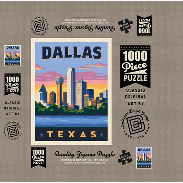 Dallas, Texas: Downtown River View, Vintage Poster 1000 Jigsaw Puzzle box 3D Modell