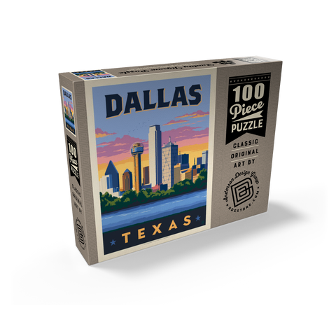 Dallas, Texas: Downtown River View, Vintage Poster 100 Jigsaw Puzzle box view2