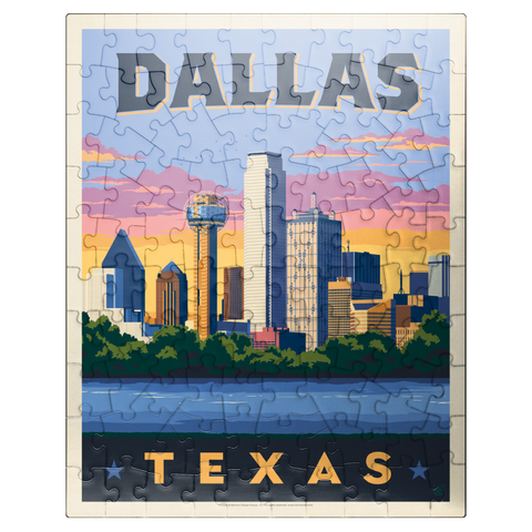 puzzleplate Dallas, Texas: Downtown River View, Vintage Poster 100 Jigsaw Puzzle