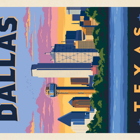 Dallas, Texas: Downtown River View, Vintage Poster 100 Jigsaw Puzzle 3D Modell