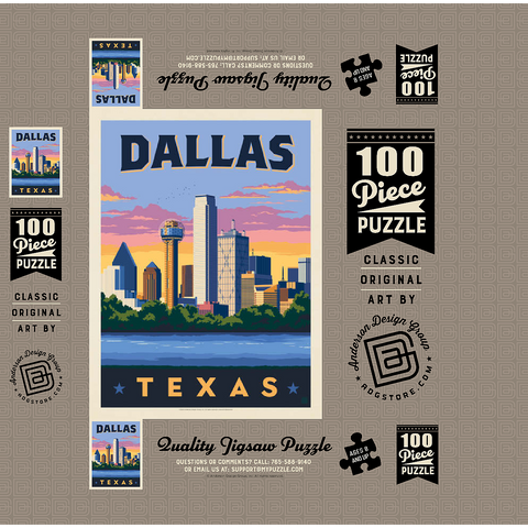 Dallas, Texas: Downtown River View, Vintage Poster 100 Jigsaw Puzzle box 3D Modell