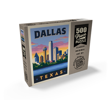 Dallas, Texas: Downtown River View, Vintage Poster 500 Jigsaw Puzzle box view2
