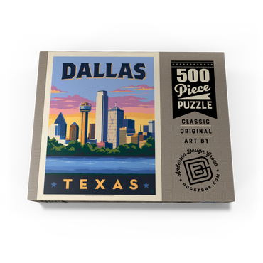 Dallas, Texas: Downtown River View, Vintage Poster 500 Jigsaw Puzzle box view3