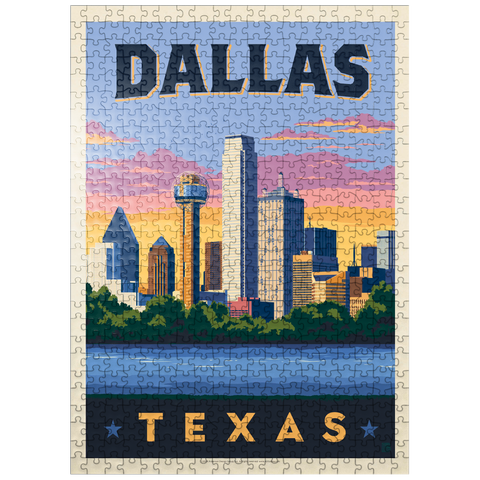 puzzleplate Dallas, Texas: Downtown River View, Vintage Poster 500 Jigsaw Puzzle