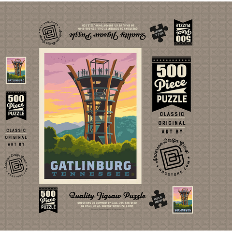 Gatlinburg, Tennessee: Anakeesta Tower, Vintage Poster 500 Jigsaw Puzzle box 3D Modell