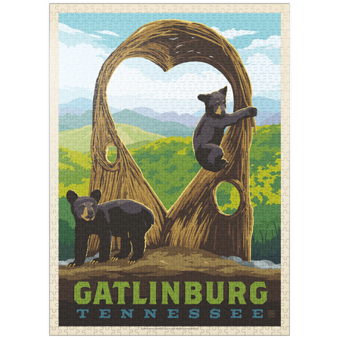 puzzleplate Gatlinburg, Tennessee: Anakeesta Twigloo Cubs, Vintage Poster 1000 Jigsaw Puzzle