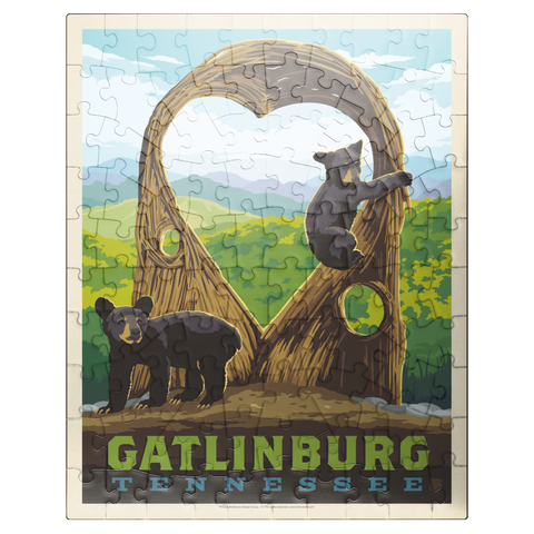 puzzleplate Gatlinburg, Tennessee: Anakeesta Twigloo Cubs, Vintage Poster 100 Jigsaw Puzzle