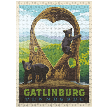 puzzleplate Gatlinburg, Tennessee: Anakeesta Twigloo Cubs, Vintage Poster 500 Jigsaw Puzzle