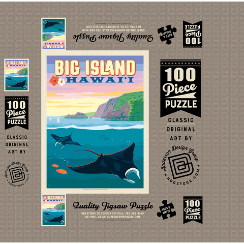 Hawaii: Big Island (Manta Rays), Vintage Poster 100 Jigsaw Puzzle box 3D Modell