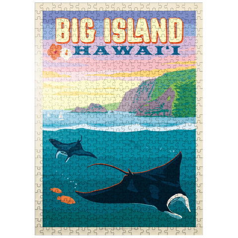 puzzleplate Hawaii: Big Island (Manta Rays), Vintage Poster 500 Jigsaw Puzzle