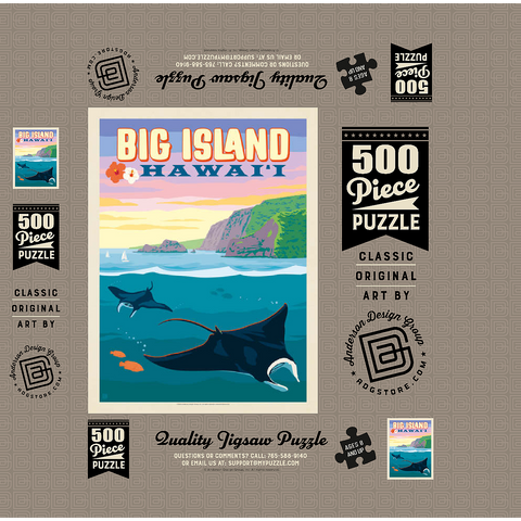 Hawaii: Big Island (Manta Rays), Vintage Poster 500 Jigsaw Puzzle box 3D Modell
