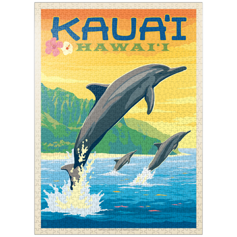 puzzleplate Hawaii: Kaua'i (Dolphins), Vintage Poster 1000 Jigsaw Puzzle