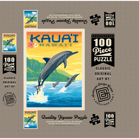 Hawaii: Kaua'i (Dolphins), Vintage Poster 100 Jigsaw Puzzle box 3D Modell