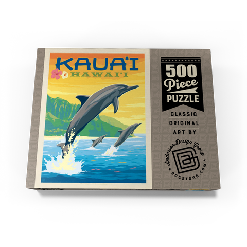 Hawaii: Kaua'i (Dolphins), Vintage Poster 500 Jigsaw Puzzle box view3