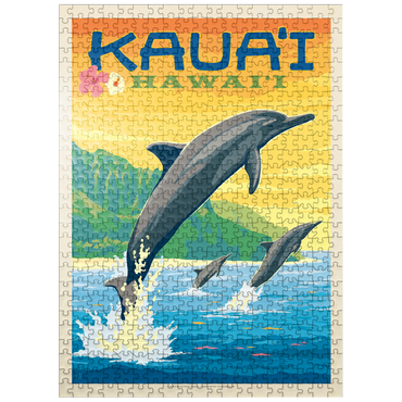 puzzleplate Hawaii: Kaua'i (Dolphins), Vintage Poster 500 Jigsaw Puzzle