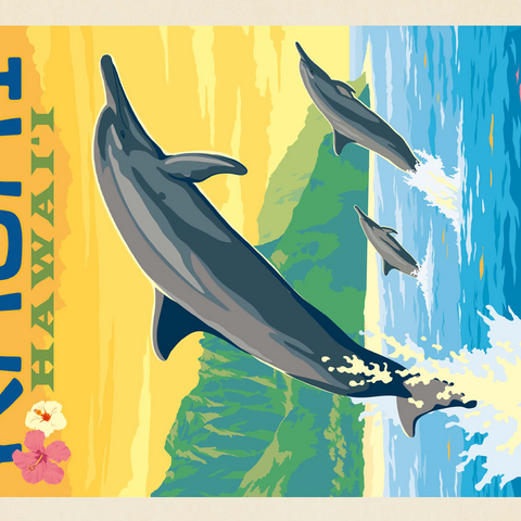 Hawaii: Kaua'i (Dolphins), Vintage Poster 500 Jigsaw Puzzle 3D Modell