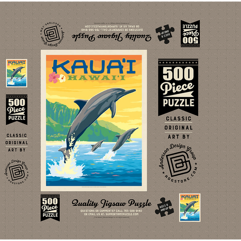 Hawaii: Kaua'i (Dolphins), Vintage Poster 500 Jigsaw Puzzle box 3D Modell