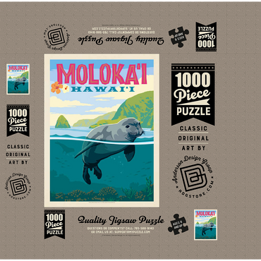 Hawaii: Moloka'i (Monk Seal), Vintage Poster 1000 Jigsaw Puzzle box 3D Modell