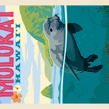 Hawaii: Moloka'i (Monk Seal), Vintage Poster 100 Jigsaw Puzzle 3D Modell