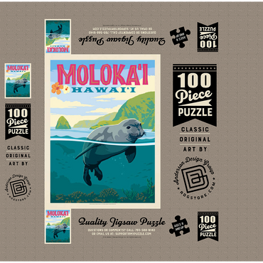 Hawaii: Moloka'i (Monk Seal), Vintage Poster 100 Jigsaw Puzzle box 3D Modell