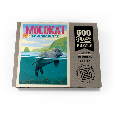 Hawaii: Moloka'i (Monk Seal), Vintage Poster 500 Jigsaw Puzzle box view3