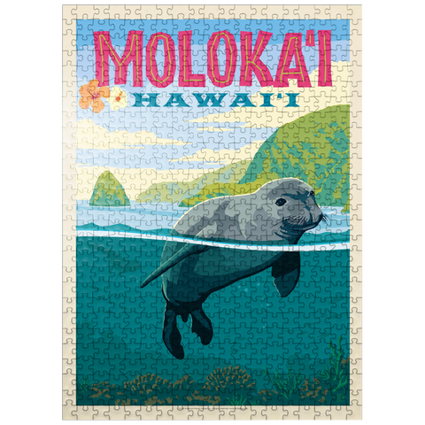 puzzleplate Hawaii: Moloka'i (Monk Seal), Vintage Poster 500 Jigsaw Puzzle