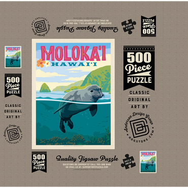 Hawaii: Moloka'i (Monk Seal), Vintage Poster 500 Jigsaw Puzzle box 3D Modell