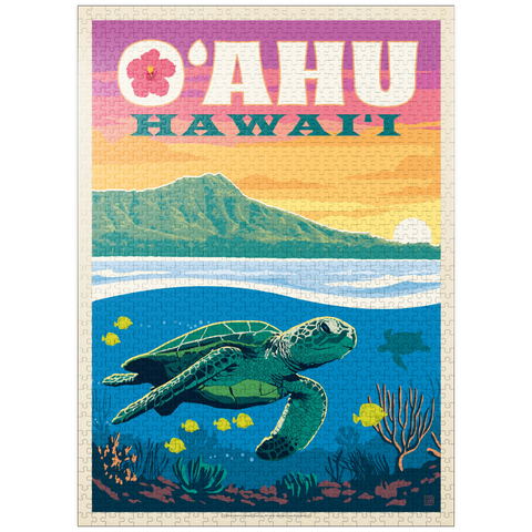 puzzleplate Hawaii: O'ahu (Sea Turtle), Vintage Poster 1000 Jigsaw Puzzle