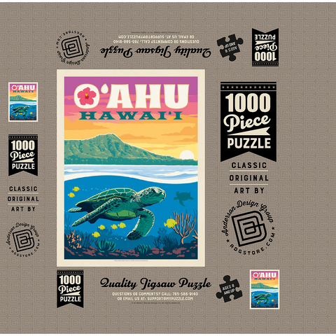 Hawaii: O'ahu (Sea Turtle), Vintage Poster 1000 Jigsaw Puzzle box 3D Modell