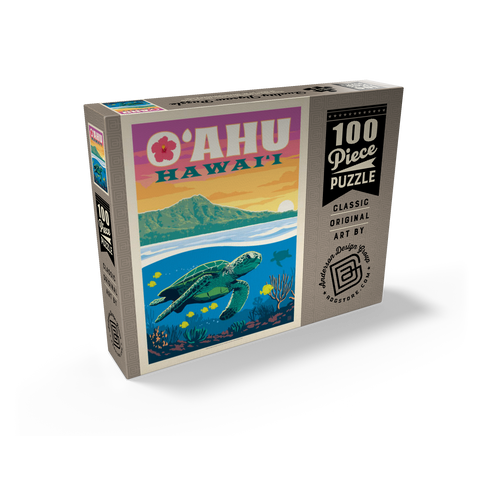 Hawaii: O'ahu (Sea Turtle), Vintage Poster 100 Jigsaw Puzzle box view2