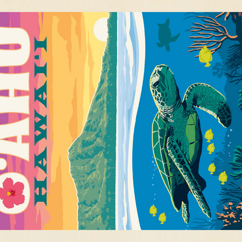 Hawaii: O'ahu (Sea Turtle), Vintage Poster 100 Jigsaw Puzzle 3D Modell