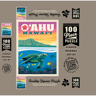 Hawaii: O'ahu (Sea Turtle), Vintage Poster 100 Jigsaw Puzzle box 3D Modell