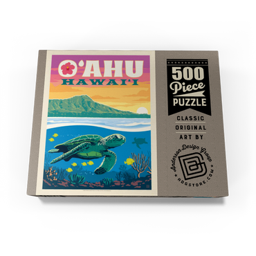 Hawaii: O'ahu (Sea Turtle), Vintage Poster 500 Jigsaw Puzzle box view3