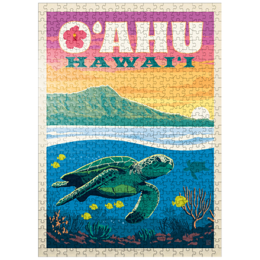 puzzleplate Hawaii: O'ahu (Sea Turtle), Vintage Poster 500 Jigsaw Puzzle