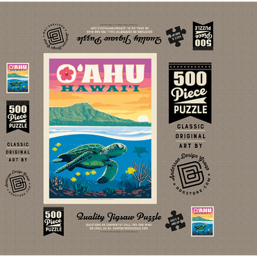 Hawaii: O'ahu (Sea Turtle), Vintage Poster 500 Jigsaw Puzzle box 3D Modell