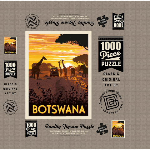 Botswana, Africa, Vintage Poster 1000 Jigsaw Puzzle box 3D Modell