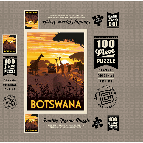 Botswana, Africa, Vintage Poster 100 Jigsaw Puzzle box 3D Modell