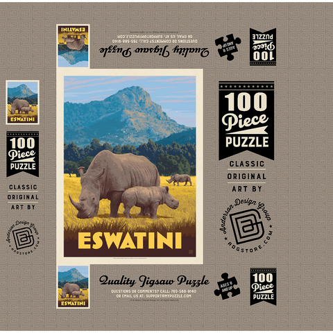 Eswatini, Africa, Vintage Poster 100 Jigsaw Puzzle box 3D Modell
