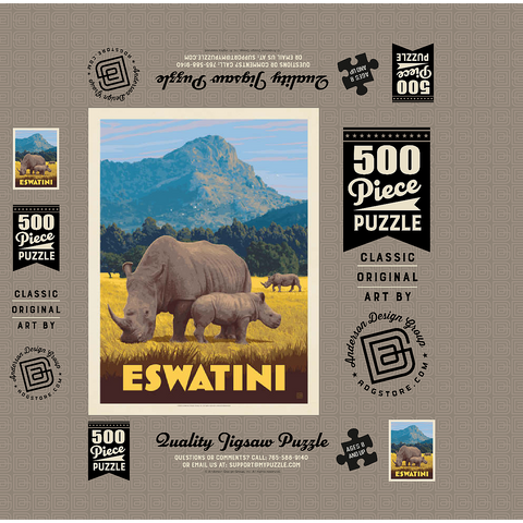 Eswatini, Africa, Vintage Poster 500 Jigsaw Puzzle box 3D Modell