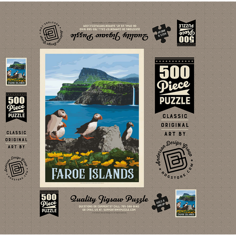 Faroe Islands, Vintage Poster 500 Jigsaw Puzzle box 3D Modell