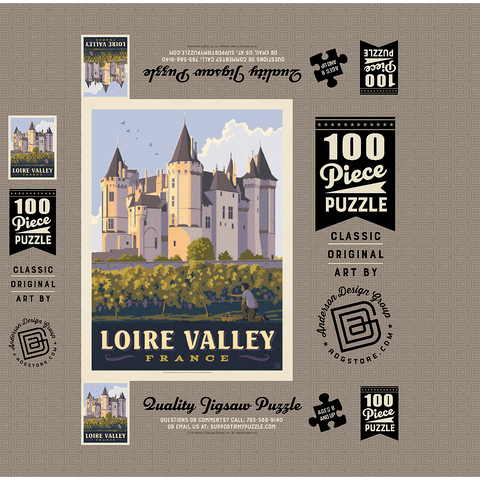 France: Loire Valley, Château de Saumur, Vintage Poster 100 Jigsaw Puzzle box 3D Modell