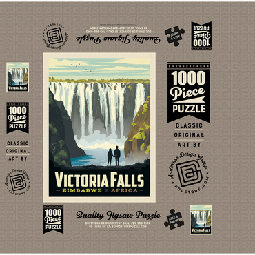 Zimbabwe, Africa: Victoria Falls, Vintage Poster 1000 Jigsaw Puzzle box 3D Modell