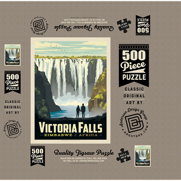 Zimbabwe, Africa: Victoria Falls, Vintage Poster 500 Jigsaw Puzzle box 3D Modell