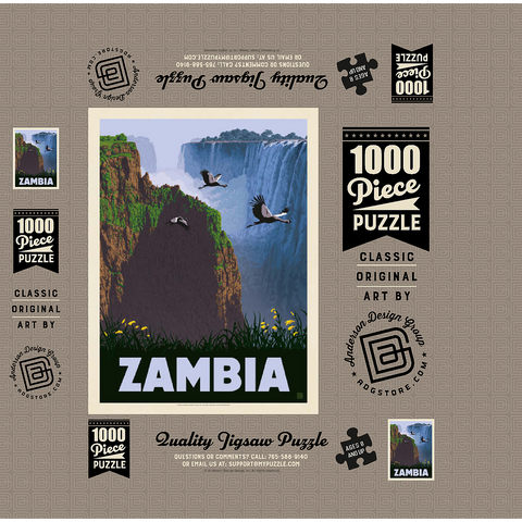 Zambia, Africa, Vintage Poster 1000 Jigsaw Puzzle box 3D Modell